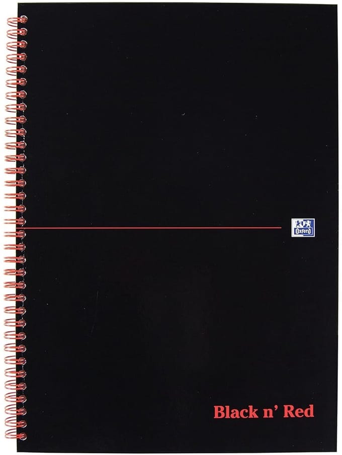 A4 Notebook Hardcover, vierkant gelijnd, draadgebonden, glanzend - Oxford Black n' Red