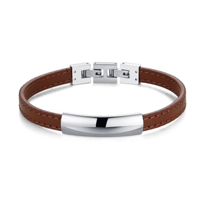 Twice As Nice Armband, bruin leren band Zilverkleurig 21cm