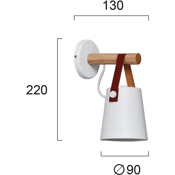Viokef Wandlamp Vetra, wit, staal, hout, leer, E27