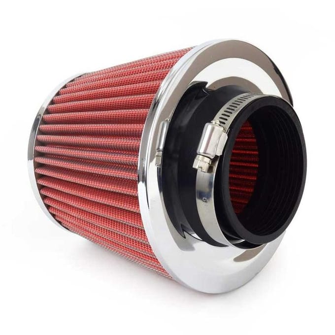 AMiO Open Luchtfilter Sport Filter met Cold Air Intake Rood - Chrome [Sportfilter Powerfilter Universeel]