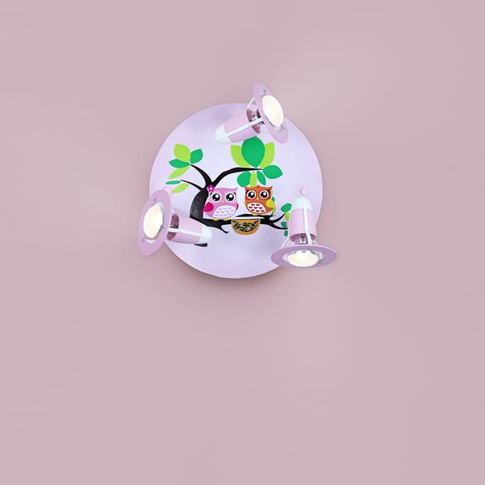 Elobra Plafondlamp Uil voor de kinderkamer, roze