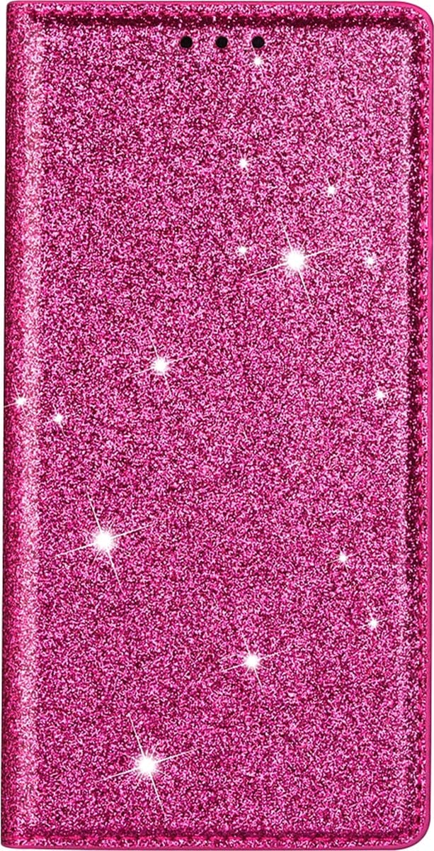 Hoesje geschikt voor iPhone 16 Pro Max - Bookcase - Pasjeshouder - Portemonnee - Glitter - TPU - Roze