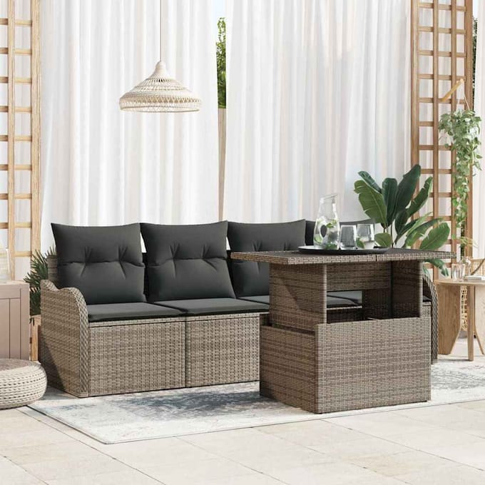 vidaXL - Tuinbank - Set - 5 - st - 4-zits - Grijs - [Synthetisch]: - Poly - Riet