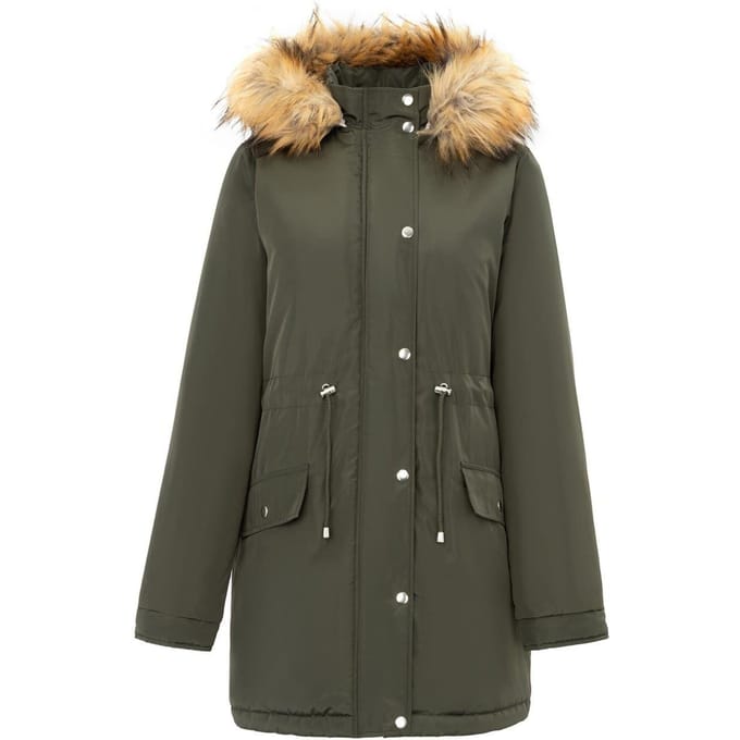 Miso Dames Hooded Full Zip Parka (Khaki Groen)