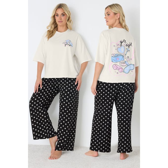 Yours Ivoorwitte 'Girls Night' Pyjamaset Met Stippen Size 62-64