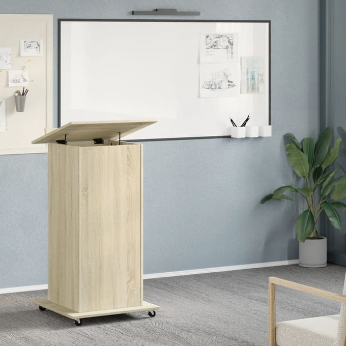 vidaXL - Lessenaar - met - wielen - en - lade - 55x55x107 - cm - hout - sonoma - eiken