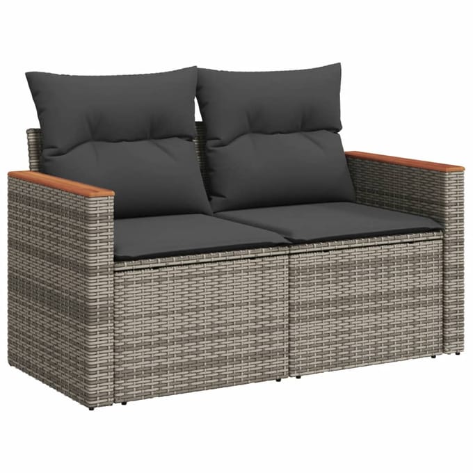 vidaXL - 9-delige - Loungeset - met - kussens - poly - rattan - grijs