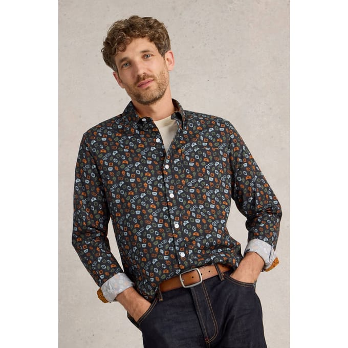 White Stuff Clock Printed Shirt Navy Print Taglia: M | Camicie Casual Outlet | Uomo | Blu
