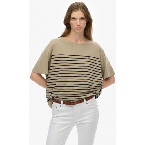 Superdry Studios T-shirt met Oversized Pasvorm Beige Grootte: 40