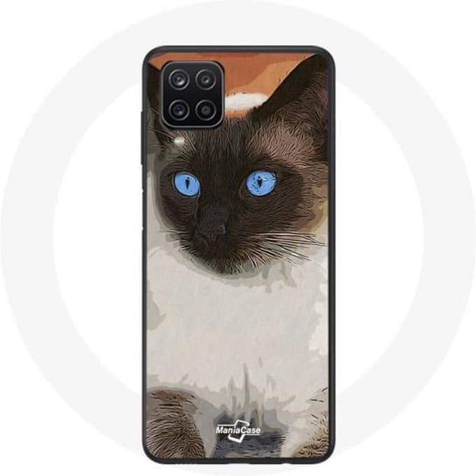 Samsung Galaxy A12 hoesje Siamese Kat Zwart-wit Blauwe Ogen