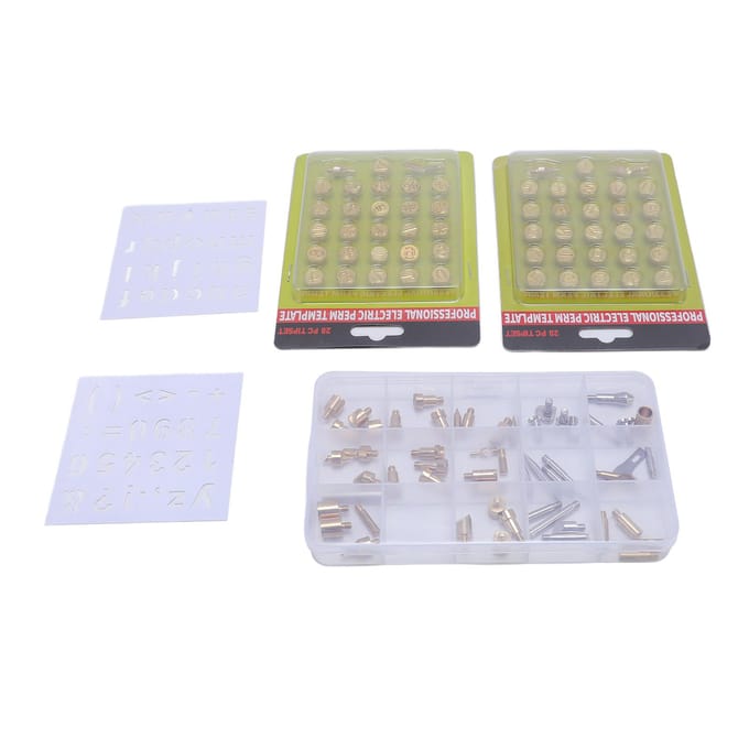110PCS Set de Pointes à Bois Laiton Pochoirs Alphabet Numéros Embossage Sculpture DIY white