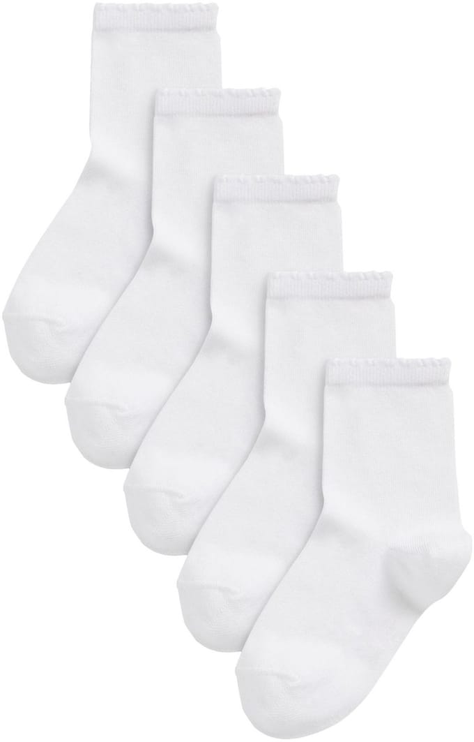 Next - Meisjes - Set van 5 paar katoenrijke school enkelsokken - Wit
