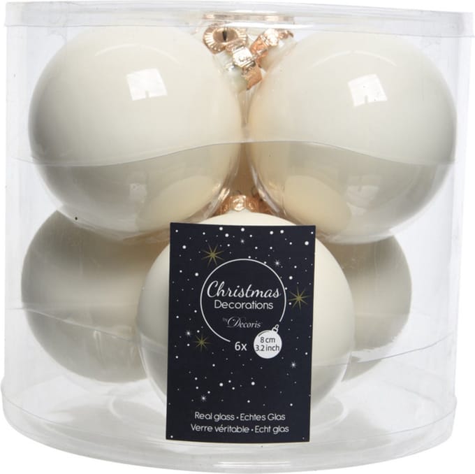 Decoris Kerstballen - 6x st - wol wit - 8 cm - glas - kerstversiering