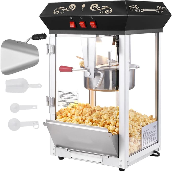 Popcornmachine - Professionele luxe popcornmachine - Bioscoopstijl - Horeca - 48 kopjes per batch