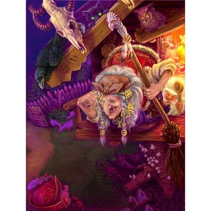 Foret rond complet 5D bricolage diamant peinture dessin animé sorcière broderie point de croix 20X30CM brown