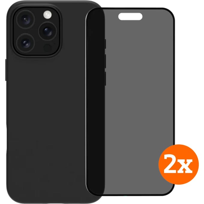 BlueBuilt Back Cover iPhone 16 Pro Max Zwart + Privacy Filter Screenprotector Duo Pack