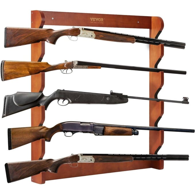 Wapenkast 5-Sleuf Houten Wapenkast Wandmontage Wapendisplay Rek voor 5 Geweren