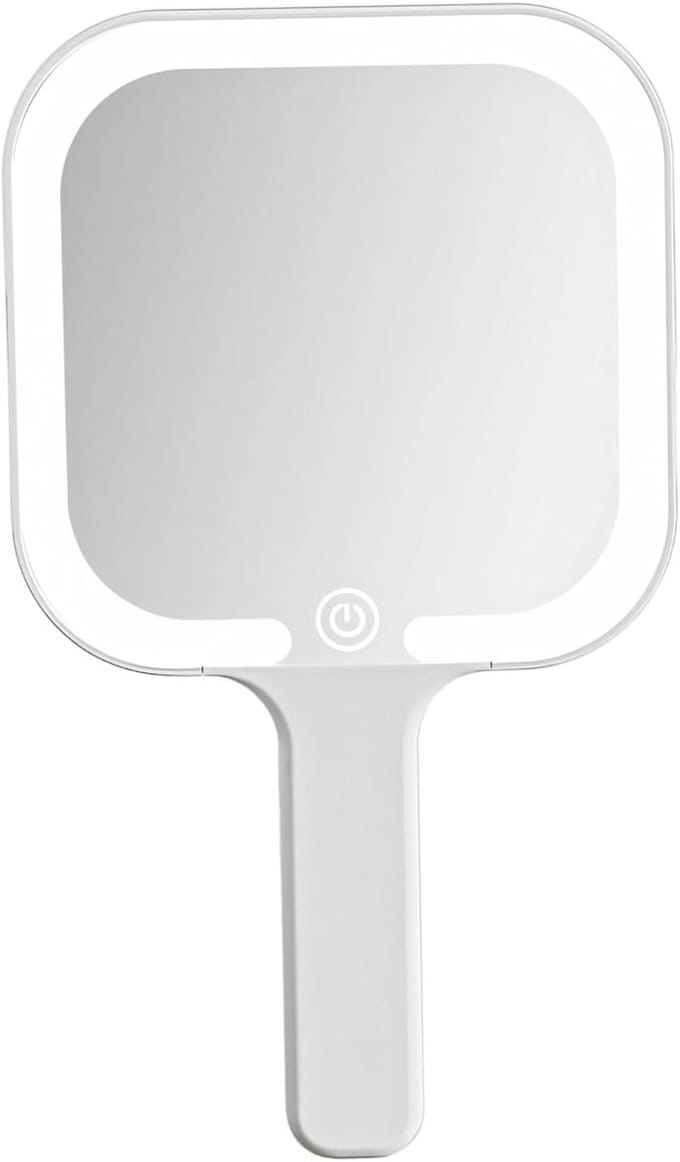 Led-handspiegel - Make-up spiegel - Schoonheidsroutine - Driekleurig licht - 25x15 cm - Wit