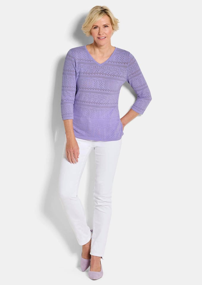 Lichte tricot pullover met ajourpatroon - sering - Gr. 40 van Goldner Fashion