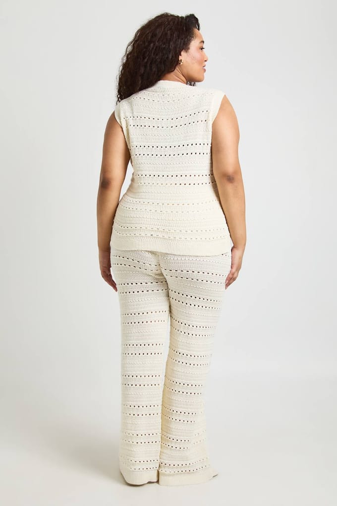 boohoo Dames Plus Gehaakte Gebreide Longline Top En Broek Co-ord | Creme | Maat: 48