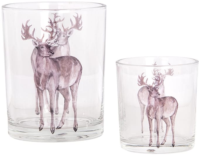 Clayre & Eef Theelichthouder Set van 2 Ø 7x8 / 10x13 cm Transparant Glas Hert