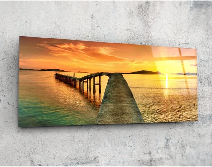 Panorama Glasschilderij - Landschappen - Zonsondergang - 92 x 36 cm