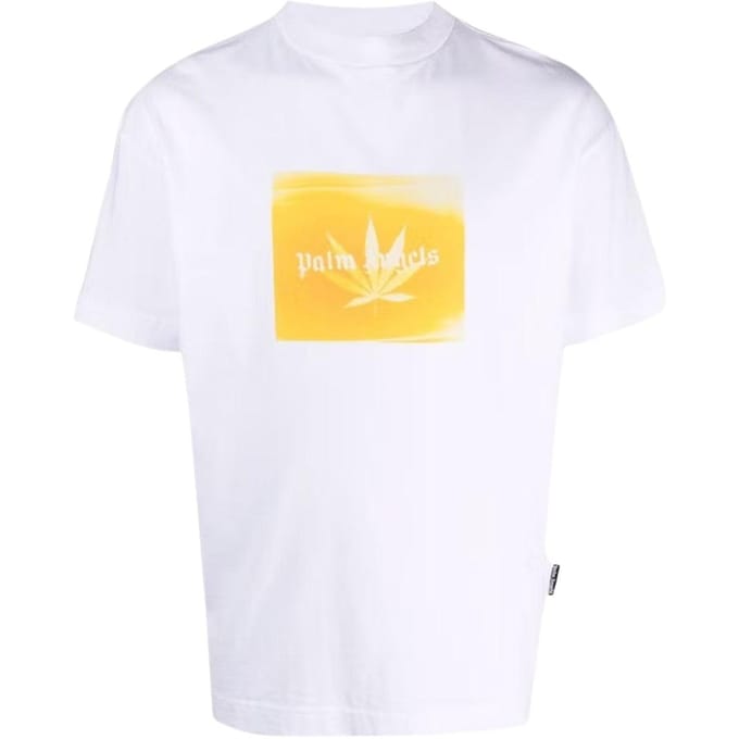 Palm Angels Heren Classic Leaf Logo T-Shirt (Wit/Geel)
