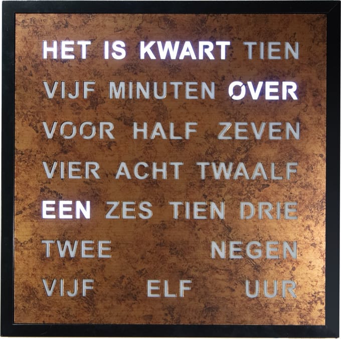 Intertime | Woordklok | Wandklok | 40x40 | Epoxy | Nederlands