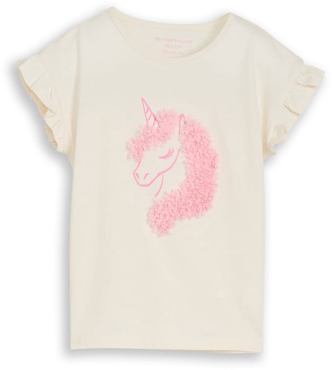 Tom Tailor - T-shirt met tule detail - Maat 128/134 - Wool White