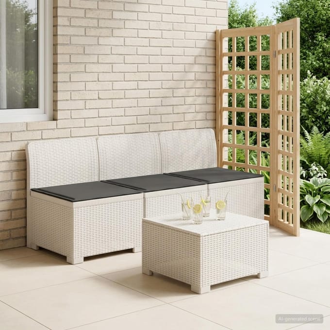 vidaXL - 3-Zits - Tu - bank - met - Kussens - Rattan - Look - 3-zits - PP - Wit