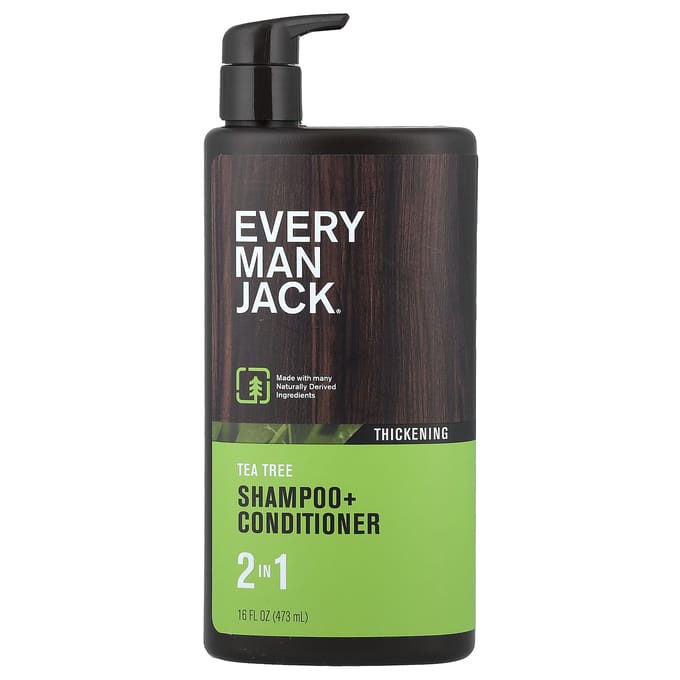Every Man Jack, 2-in-1 Shampoo + Conditioner, Strengthening Hair, Tea Tree, 473 ml (16 fl oz) black