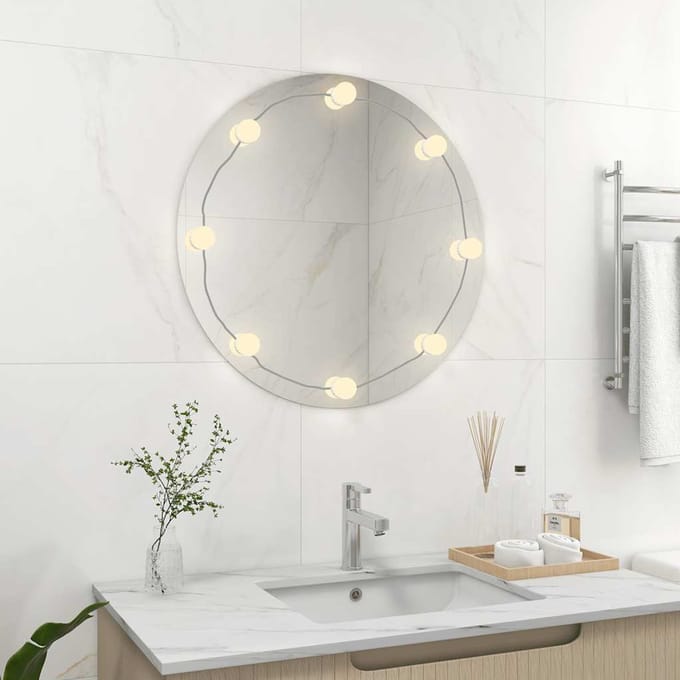 vidaXL - Wandspiegel - met - LED-lampen - rond - glas