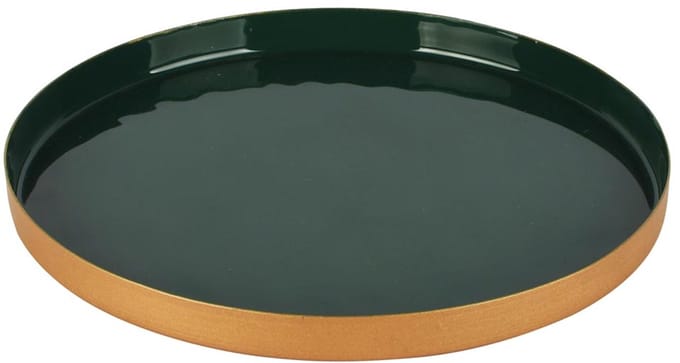 Dekoratief | Dienblad rond, groen/goud, metaal, 21x21x2cm | A258158