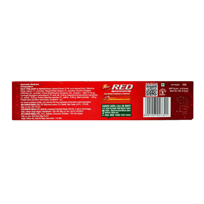 Rood: natuurlijke tandpasta (200 gram), Rode tandpasta, Dabur 1x200g red