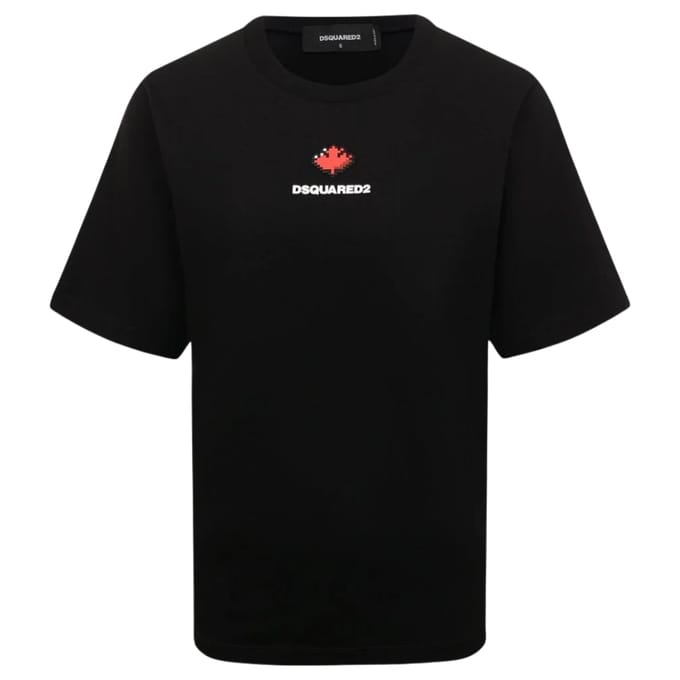 Dsquared2 Pixel Leaf Logo Print Crew Neck Zwart T-shirt