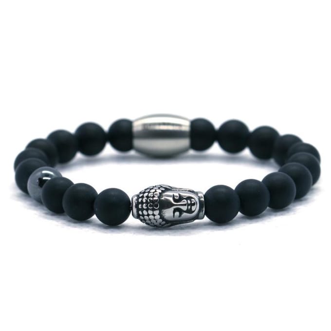 IbizaMen KIDS - jongens - armband - edelsteen - mat onyx - 6mm- buddha RVS