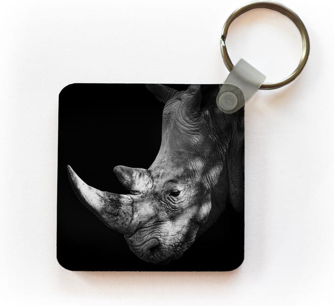 Sleutelhanger - Uitdeelcadeautjes - Neushoorn - Hoorn - Zwart - Wit - Plastic