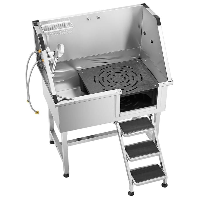Baignoire pour toilettage de chien 96,5 cm Acier inoxydable avec escalier Robinet Pommeau de douche