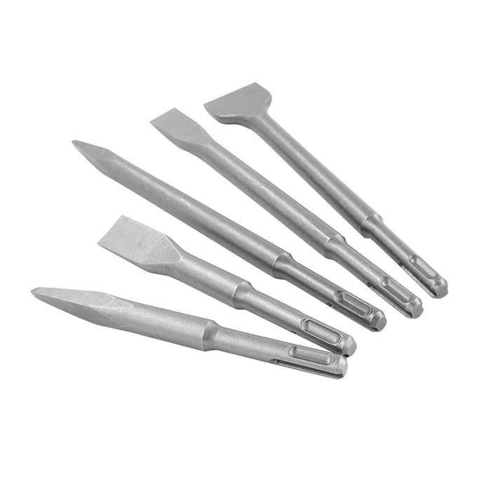 5 Pièces Burins de Perforateur à Impact Queue Ronde Acier 40Cr Burin Marteau Rotatif Pointe Type Plat gray