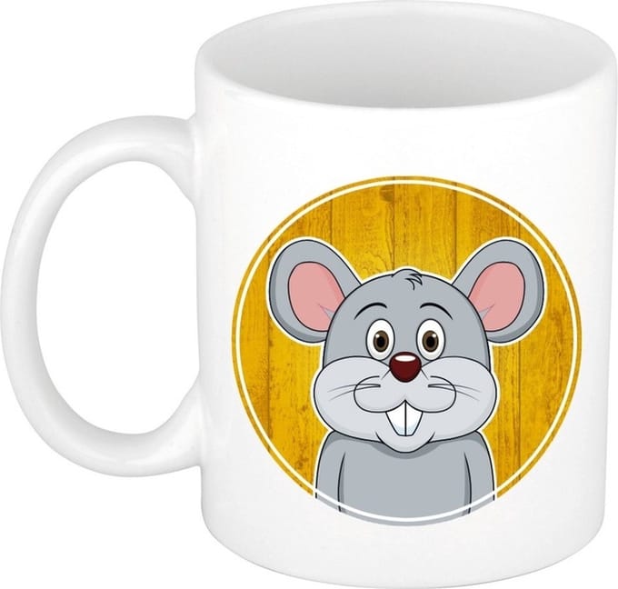 Muis mok - wit - keramiek - 300 ml - kinder beker muis