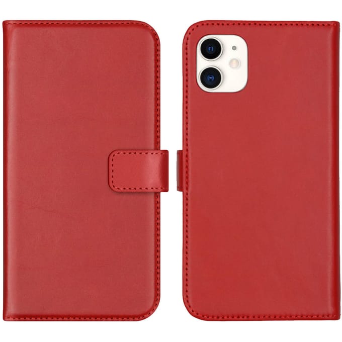 Selencia Hoesje - Geschikt voor Apple iPhone 11 - Echt Lederen Bookcase - Rood