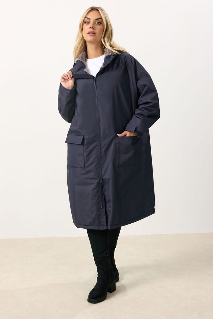 Yours Marineblauwe Waterdichte Omkleedjas Met Fleecevoering Size 48-52