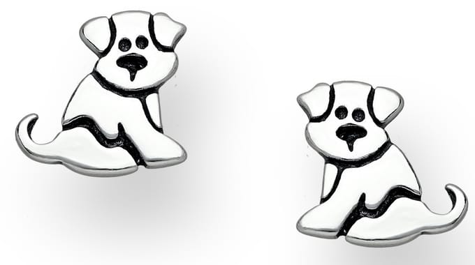 Joy|S - Zilveren hond oorbellen - 9 mm - massief - geoxideerd