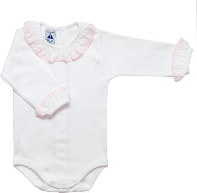 Babidu rompertje met kraag - roze broderie, maat 80