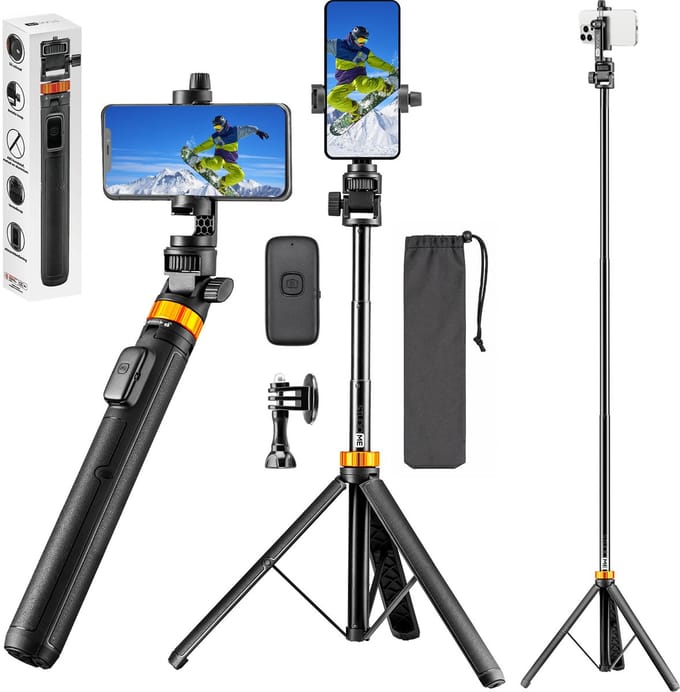 Studio ME Telefoon Statief - 180 cm - Selfiestick Tripod - Action Camera Statief - Incl. Bluetooth Afstandsbediening - Tripod Smartphone