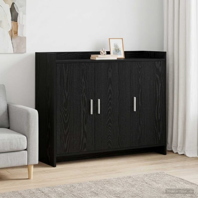 vidaXL - Dressoir - Zwart - eiken - 98,5 - x - 33 - x - 80 - cm - Bewerkt - hout