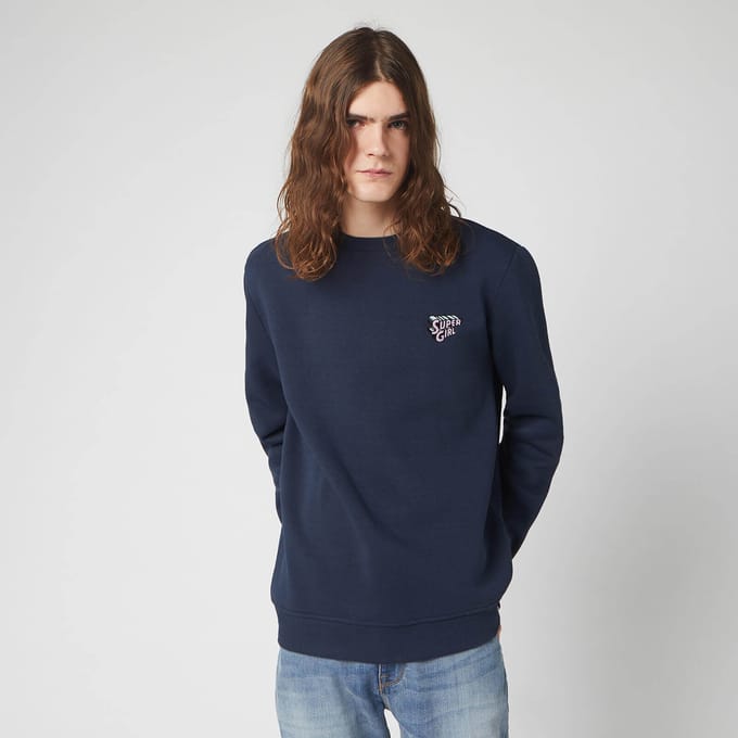 DC Super Girl Unisex Embroidered Sweatshirt - Navy - S
