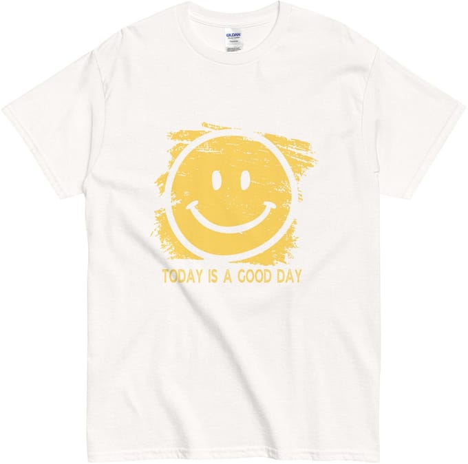 Positief T-shirt met Gele Smiley - Tekst: Today is a Good Day - Dames Heren - Wit – L