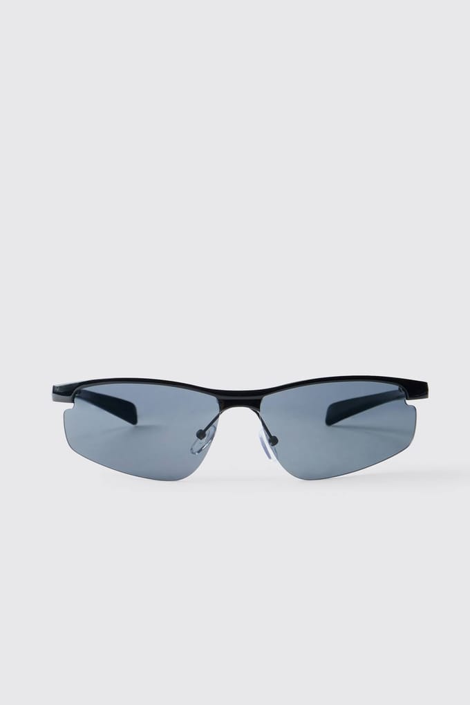 Metalen Omrande Wrap-around Zonnebril | Black