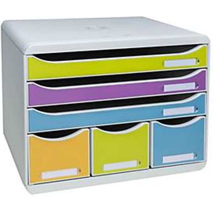 Exacompta STOREBOX Pop N'Co, 6 open lades (3 plat/3 hoog) A4+, 27 cm diep, stil, Blauwe Engel, 25 jaar